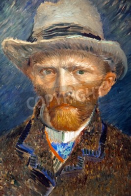 Canvas Portrait artwork of famous painter Vincent van Gogh. Close up painting in Rijsmuseum in Amsterdam city, Holland