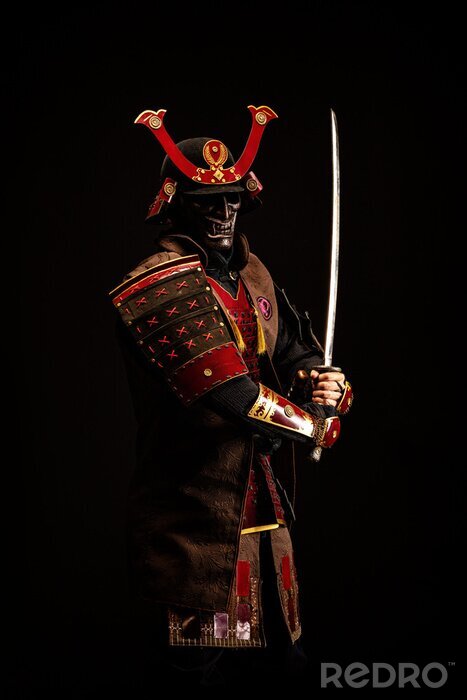 Canvas Portrait of a samurai in armor in attack position