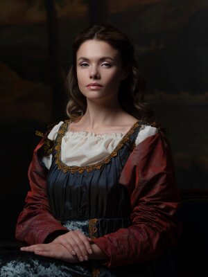 Canvas Portrait of a young woman in the style of a Renaissance painting.
