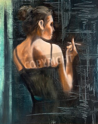 Canvas Portret van de vrouw met een sigaret