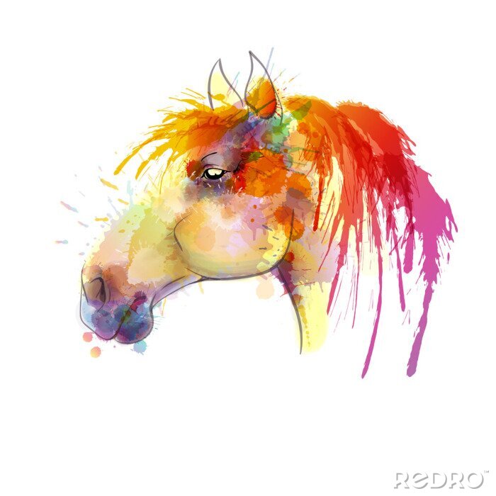 Canvas Portret van een paard in kleurenlinten