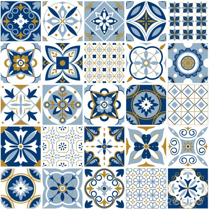 Canvas Portugese tegels naast elkaar gelegd