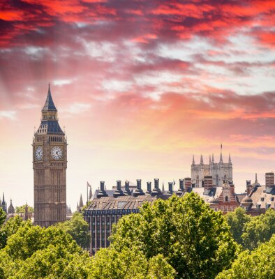 Canvas Prachtig uitzicht op de zonsondergang van de Houses of Parliament - Londen
