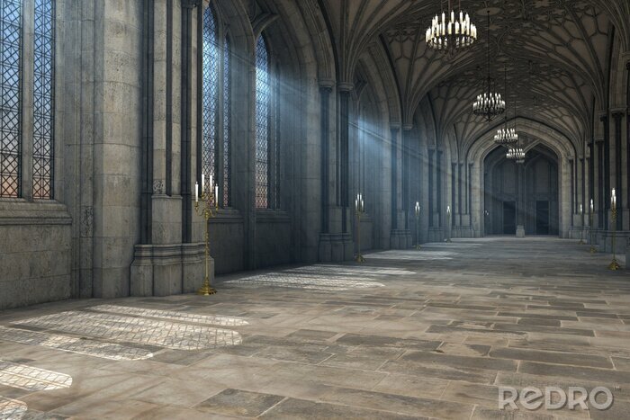 Canvas Prachtig uitzicht van gotische kathedraal interieur 3d CG illustratie