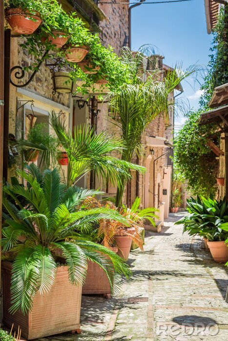 Canvas Prachtig versierde straat in kleine stad in Italië, Umbrië