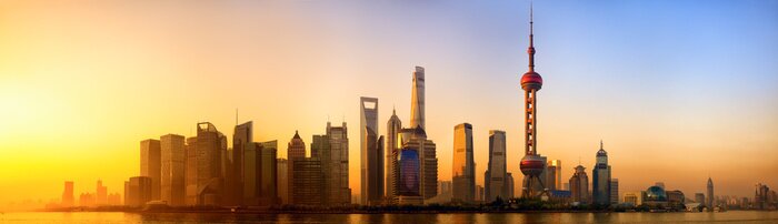 Canvas Pudong panorama at sunrise, Shanghai, China