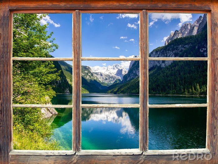 Canvas Raam met uitzicht op het meer van Gosau