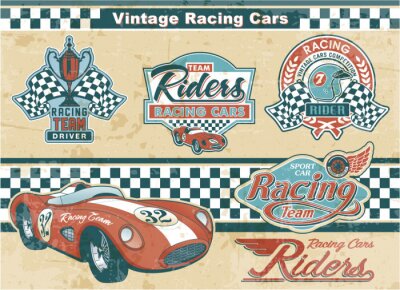 Canvas Racewagen vintage elementen