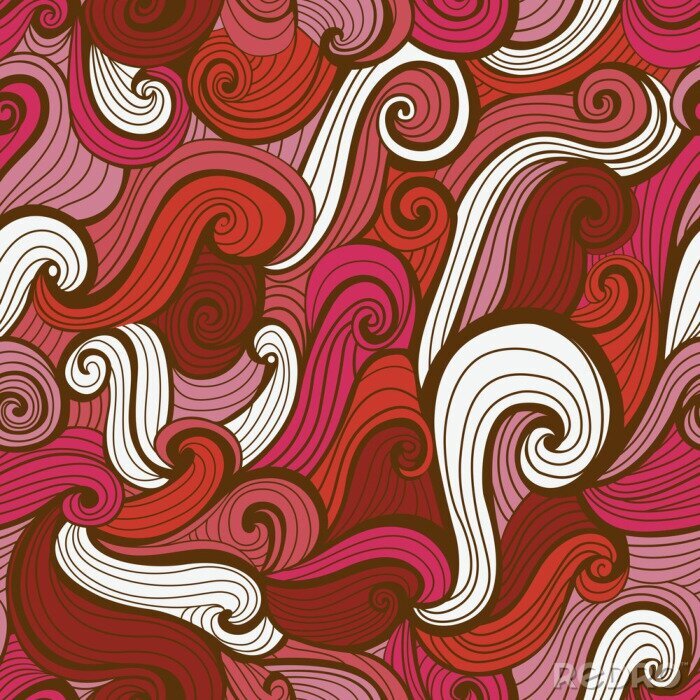 Canvas Red Doodle Waves Seamless Pattern