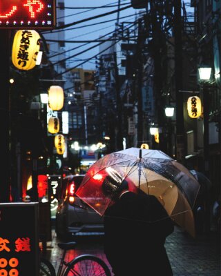 Canvas Regenachtige straten van Tokio