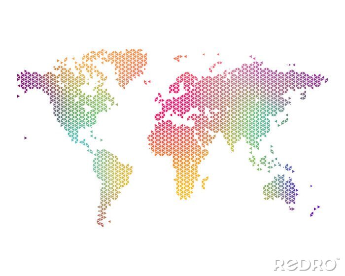 Canvas Regenboog gestippelde wereldkaart