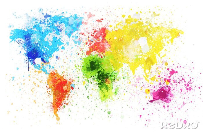 Canvas Regenboog wereldkaart met vlekken