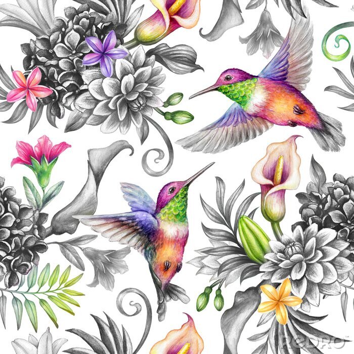 Canvas Regenboogvogels tussen planten