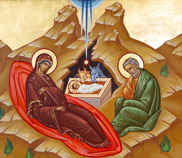 Canvas Religieus werk van de geboorte van Jezus