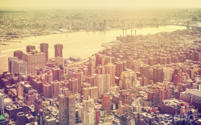 Canvas Retro afgezwakt luchtfoto van New York City, Verenigde Staten.