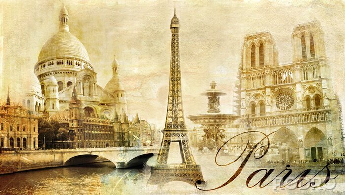 Canvas Retro ansichtkaart uit Parijs