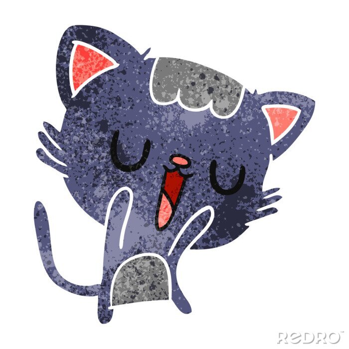 Canvas retro cartoon of cute kawaii cat