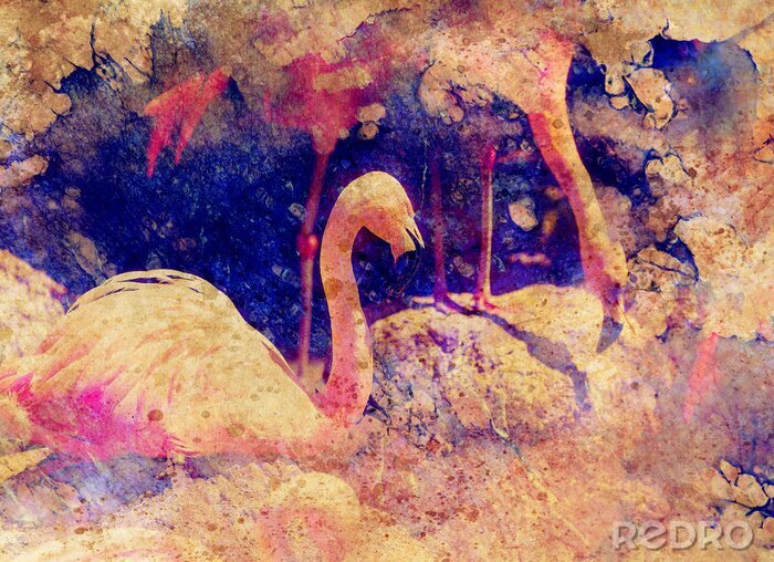 Canvas Retro collage met flamingo