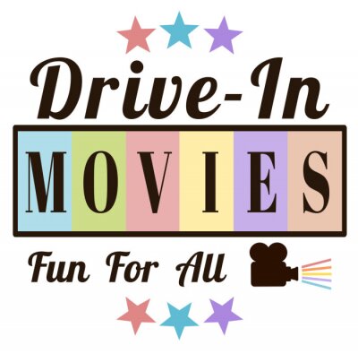 Canvas Retro drive-in movies sign with vintage projector