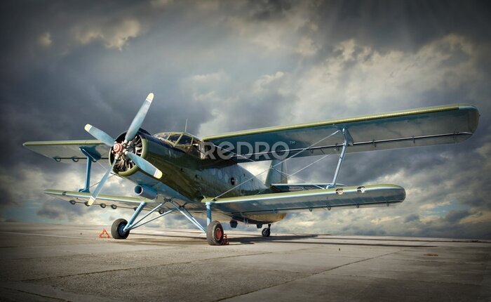 Canvas Retro dubbeldekker vliegtuig