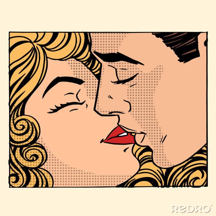 Canvas Retro kiss man en vrouw love paar