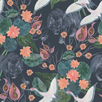 Retro kraanvogels en planten