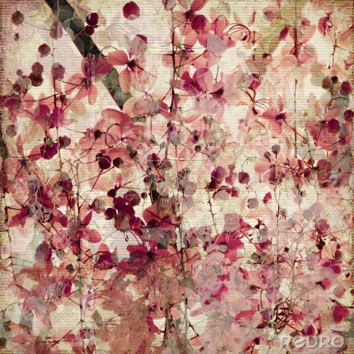 Canvas Retro rode bloemen