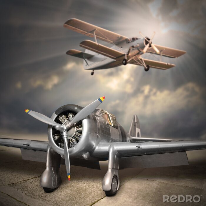 Canvas Retro stijl beeld van de vliegtuigen.