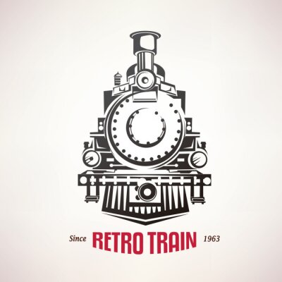 Canvas retro trein, vintage vector symbool, embleem, labelsjabloon