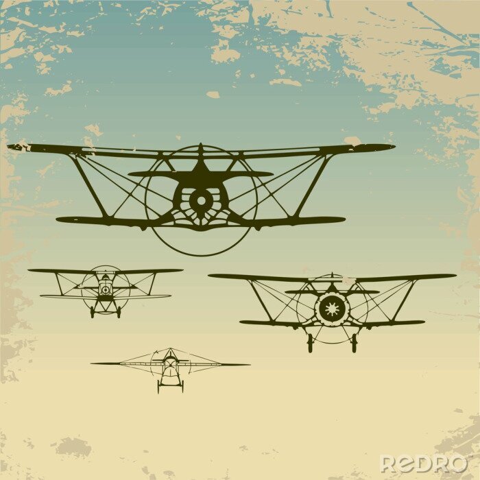 Canvas Retro vliegtuigen in de lucht