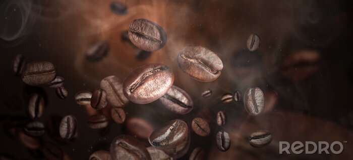 Canvas Roasted coffee beans on grey background, closeup