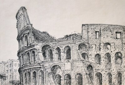 Canvas Romeinse stadsgezicht van het Colosseum geschilderd door inkt