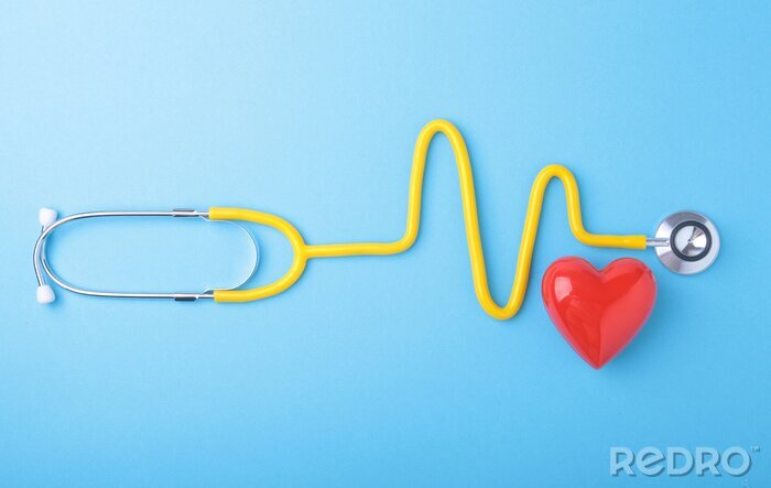 Canvas Rood hart en een stethoscoop op blauwe achtergrond