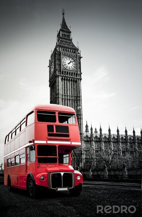 Canvas Roter Londenaar Bus vor Big Ben