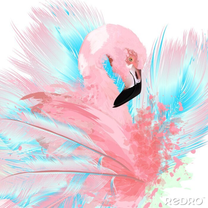 Canvas Roze flamingo en kleurvlekken