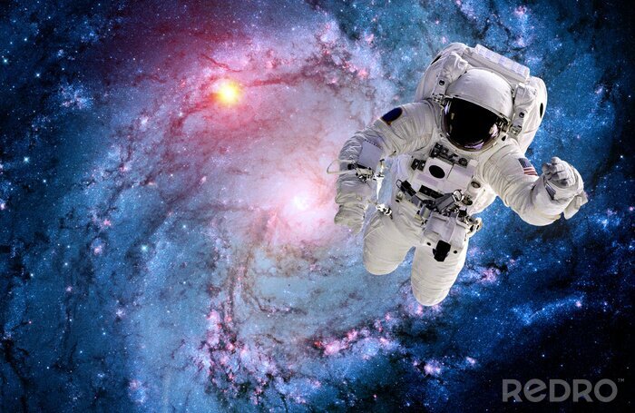 Canvas Roze galaxy met een kosmonaut in close-up