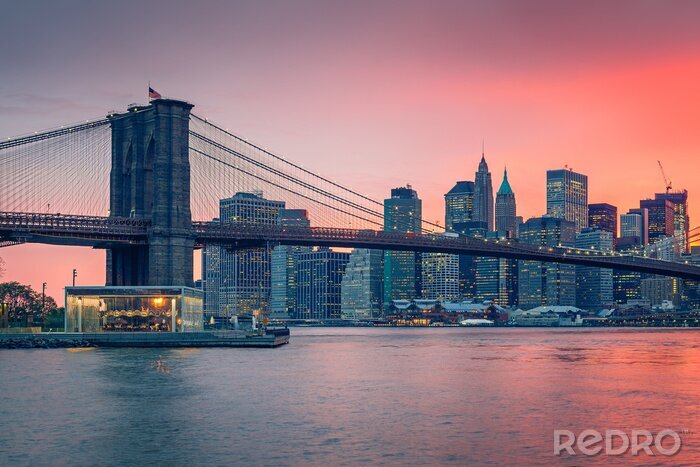 Canvas Roze lucht boven Manhattan