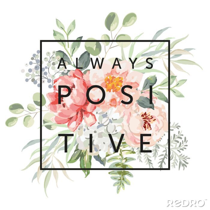 Canvas Roze pioenrozen en een pakkende slogan