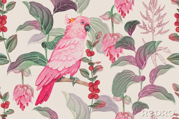 Canvas Roze vogel en natuur