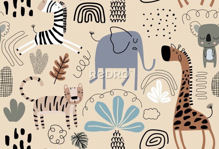 Canvas Safari dieren in Scandinavische stijl