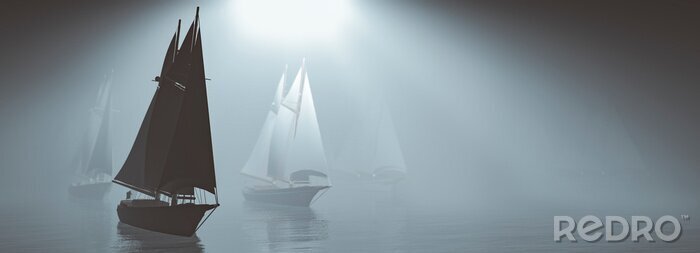 Canvas sailboat sailing in the sea
