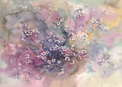 Canvas sakura in bloei aquarel achtergrond