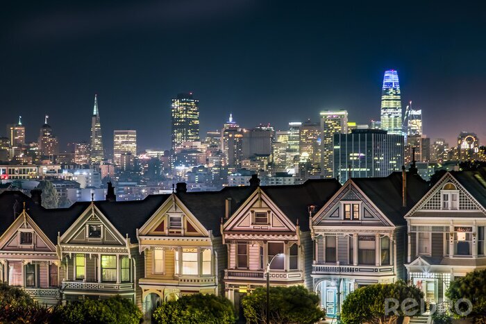 Canvas San Francisco 's nachts vanuit de buitenwijken