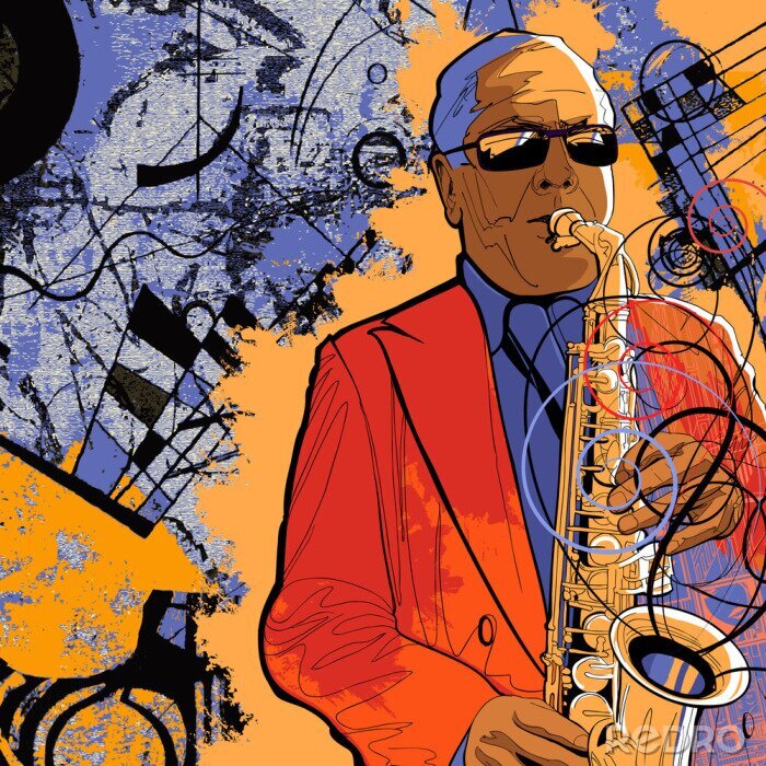 Canvas saxofonist op een grunge achtergrond