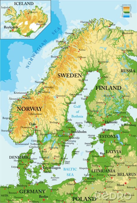 Canvas Scandinavië-fysieke kaart