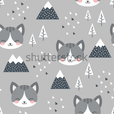 Canvas Scandinavisch patroon met katten