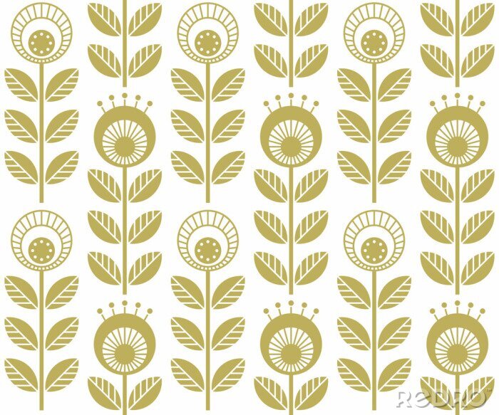 Canvas Scandinavische bloemen in een tint imitatie goud