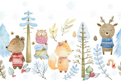 Canvas Schattige dieren in een bos in de winter