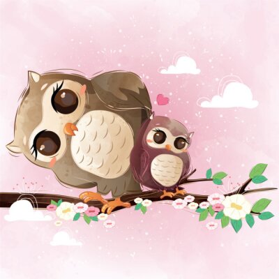 Canvas Schattige uiltjes op een roze achtergrond
