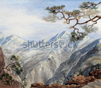 Canvas Schets van de bergen